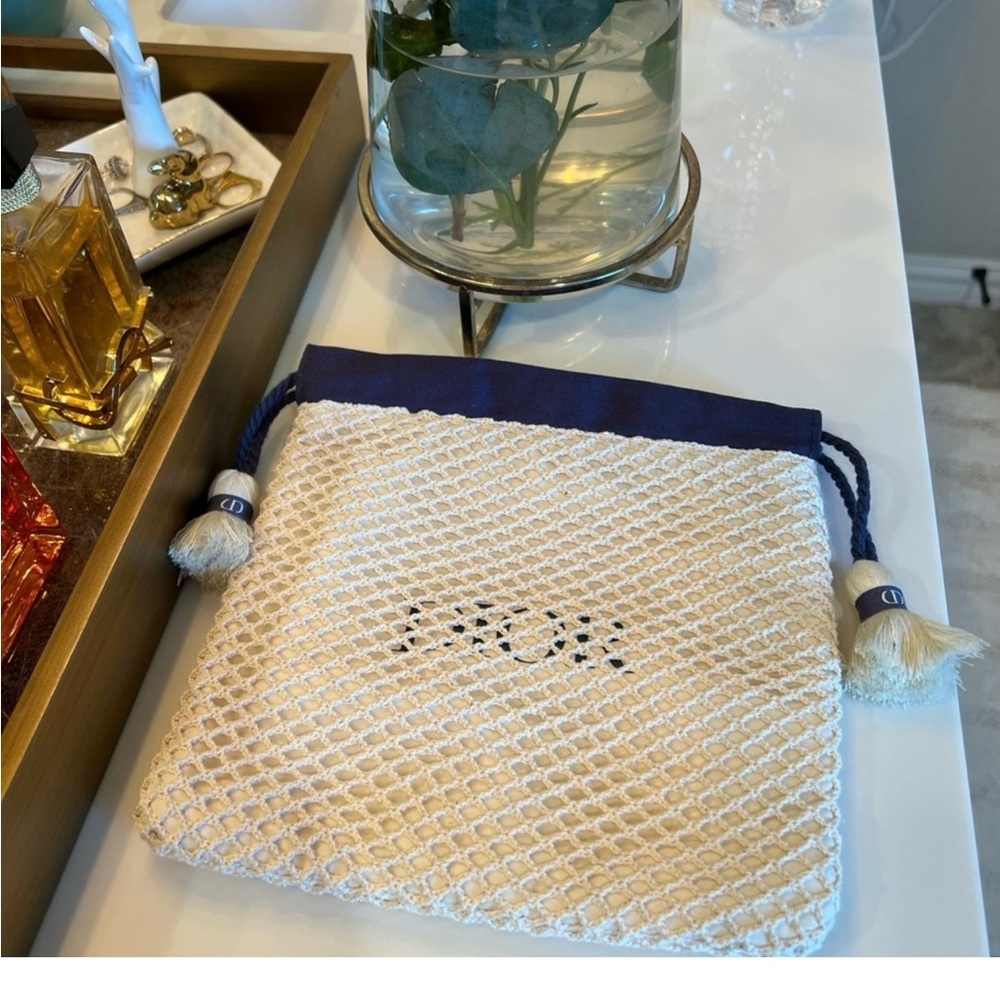 Dior Chic Cream and Navy Drawstring Bag
